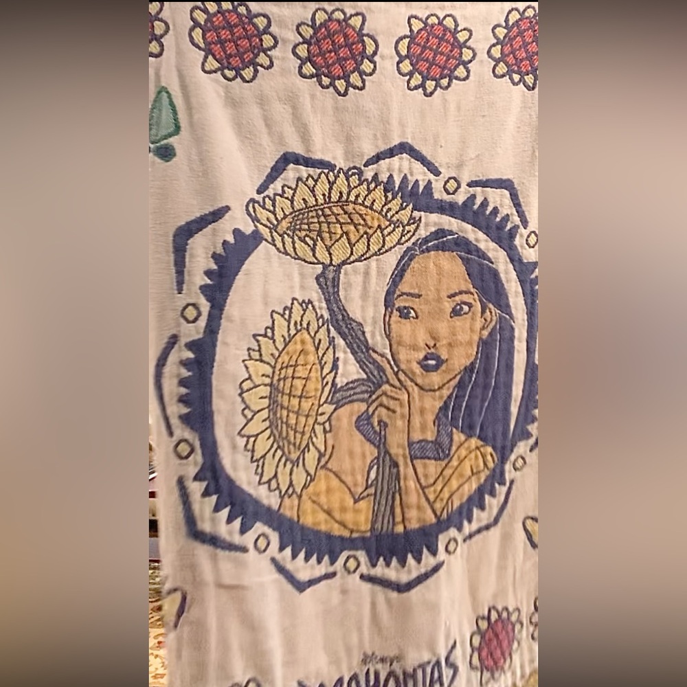 Vtg Pocahontas Woven Tapestry Throw Blanket - Picture 3 of 3